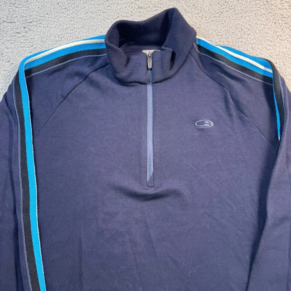 Icebreaker Merino Wool Quarter Zip Pullover Mens XL Navy Blue Striped 1001538